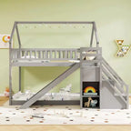 Costway Letto a Castello Doppio con Scivolo e Scala con Scomparti Contenitore Bianco/Grigio