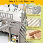 Costway Letto a Castello Doppio con Scivolo e Scala con Scomparti Contenitore Bianco/Grigio