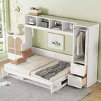 CLIHOME Letto a Scomparsa Matrimoniale MDF con Armadio e 2 Cassetti