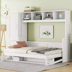 CLIHOME Letto a Scomparsa Matrimoniale MDF con Armadio e 2 Cassetti