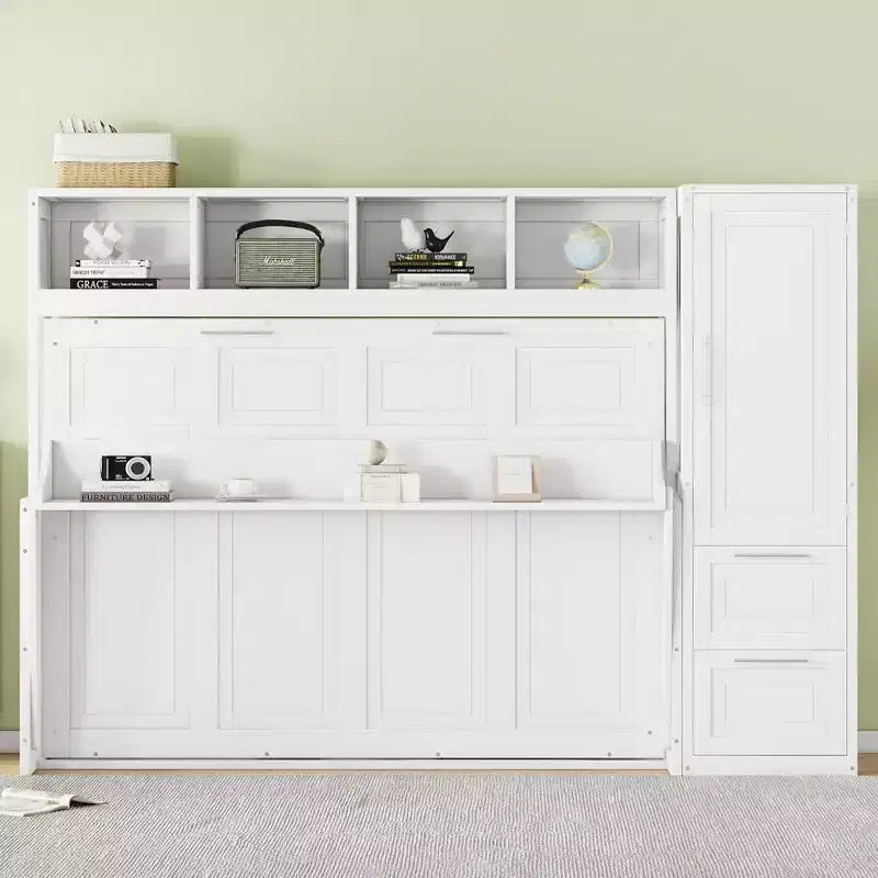 CLIHOME Letto a Scomparsa Matrimoniale MDF con Armadio e 2 Cassetti