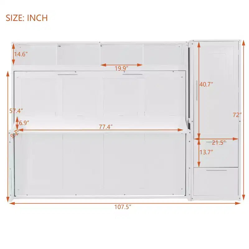 CLIHOME Letto a Scomparsa Matrimoniale MDF con Armadio e 2 Cassetti