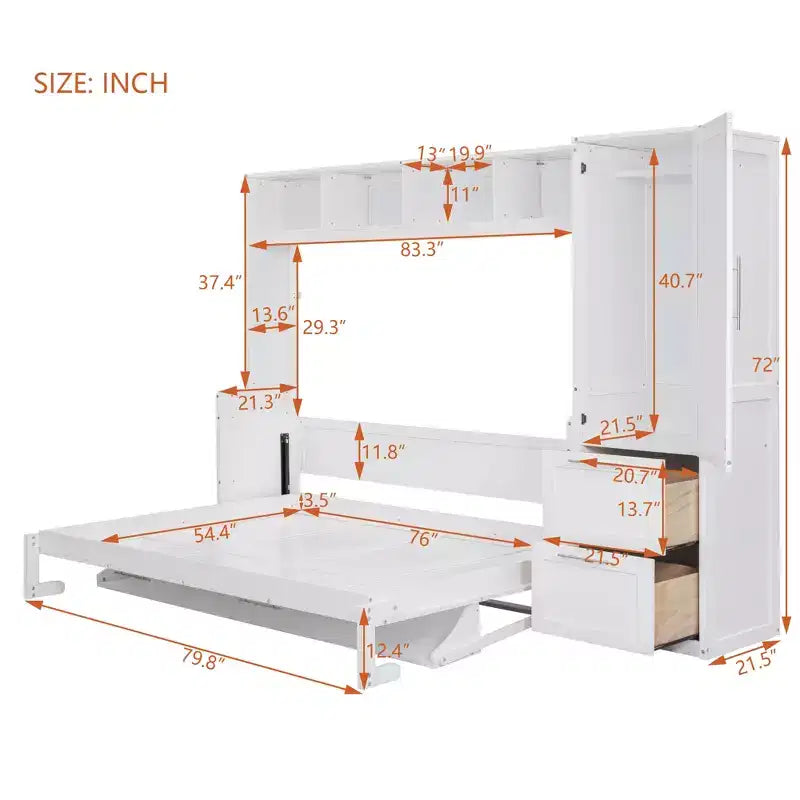 CLIHOME Letto a Scomparsa Matrimoniale MDF con Armadio e 2 Cassetti