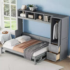 CLIHOME Letto a Scomparsa Matrimoniale MDF con Armadio e 2 Cassetti