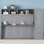 CLIHOME Letto a Scomparsa Matrimoniale MDF con Armadio e 2 Cassetti