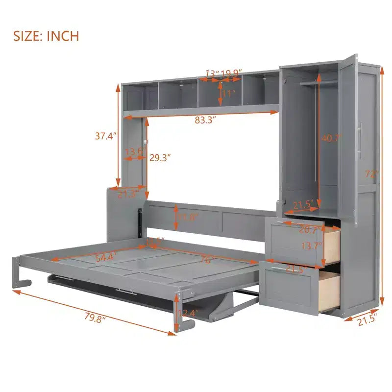CLIHOME Letto a Scomparsa Matrimoniale MDF con Armadio e 2 Cassetti