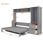 CLIHOME Letto a Scomparsa Matrimoniale MDF con Armadio e 2 Cassetti