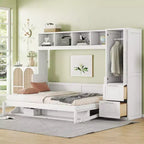 CLIHOME Letto a Scomparsa Matrimoniale MDF con Armadio e 2 Cassetti