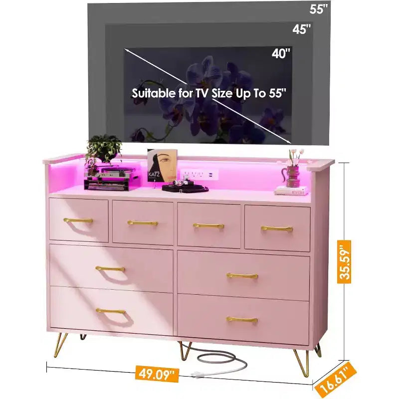 Cassettiera a 8 cassetti Zstar per camera da letto, soggiorno, ingresso con luce a LED e stazione di ricarica