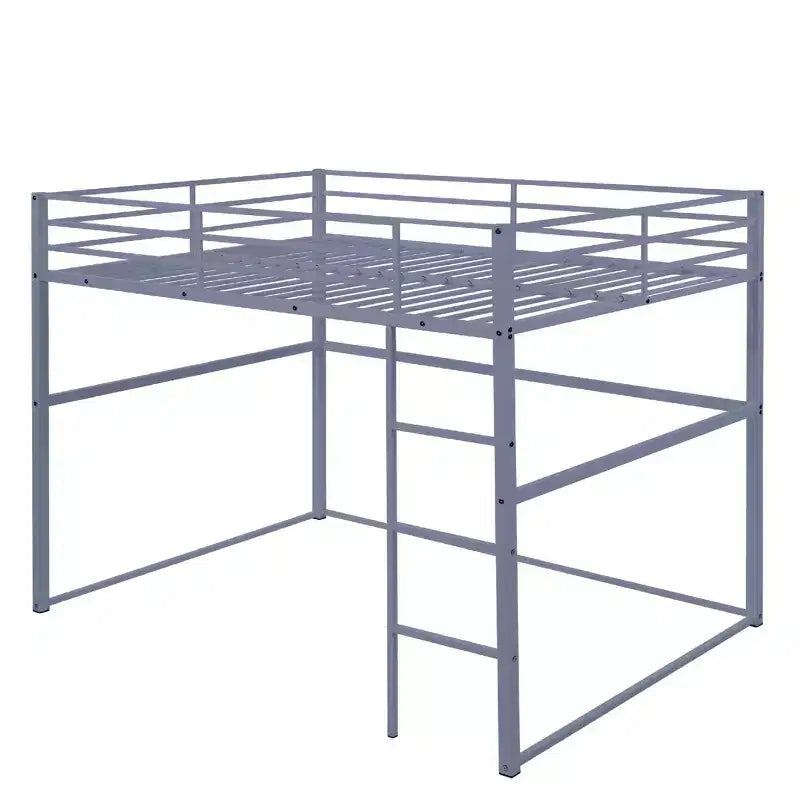 Letto a soppalco in metallo matrimoniale, Struttura letto a soppalco con ringhiere di sicurezza e scaletta piatta, Letto a soppalco singolo per bambini, ragazzi e adulti, Grigio