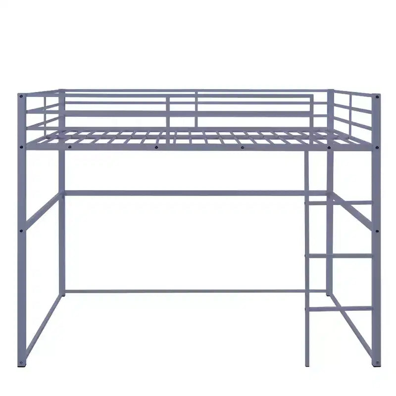 Letto a soppalco in metallo matrimoniale, Struttura letto a soppalco con ringhiere di sicurezza e scaletta piatta, Letto a soppalco singolo per bambini, ragazzi e adulti, Grigio