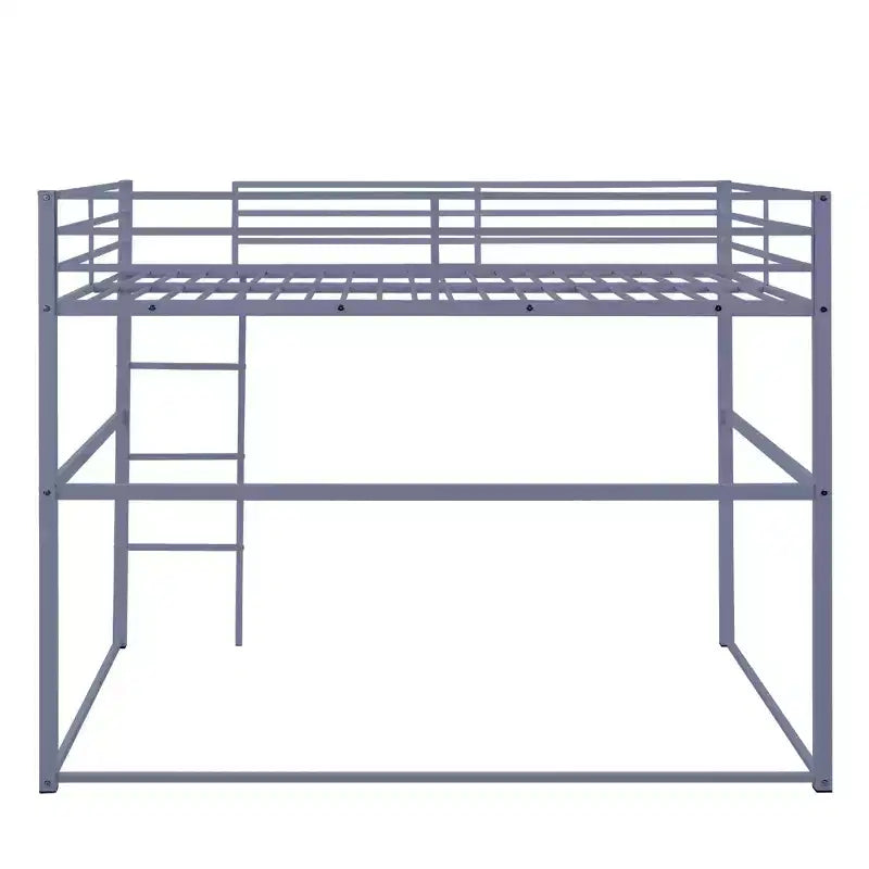 Letto a soppalco in metallo matrimoniale, Struttura letto a soppalco con ringhiere di sicurezza e scaletta piatta, Letto a soppalco singolo per bambini, ragazzi e adulti, Grigio