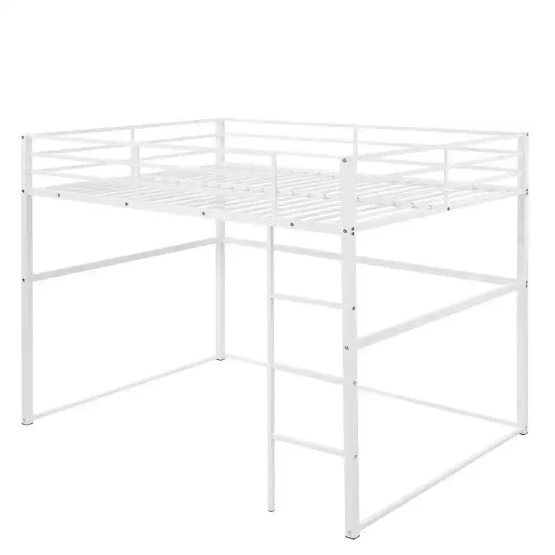 Letto a soppalco in metallo matrimoniale, Struttura letto a soppalco con ringhiere di sicurezza e scaletta piatta, Letto a soppalco singolo per bambini, ragazzi e adulti, Grigio