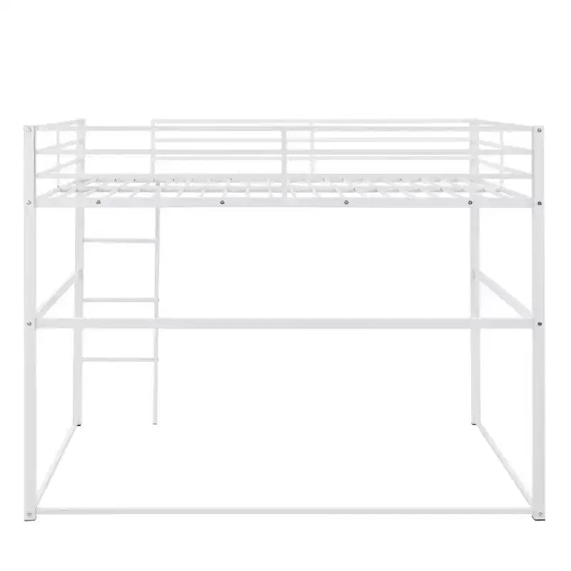 Letto a soppalco in metallo matrimoniale, Struttura letto a soppalco con ringhiere di sicurezza e scaletta piatta, Letto a soppalco singolo per bambini, ragazzi e adulti, Grigio