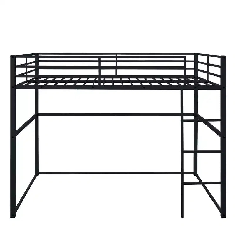 Letto a soppalco in metallo matrimoniale, Struttura letto a soppalco con ringhiere di sicurezza e scaletta piatta, Letto a soppalco singolo per bambini, ragazzi e adulti, Grigio