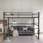 Letto a soppalco in metallo matrimoniale, Struttura letto a soppalco con ringhiere di sicurezza e scaletta piatta, Letto a soppalco singolo per bambini, ragazzi e adulti, Grigio