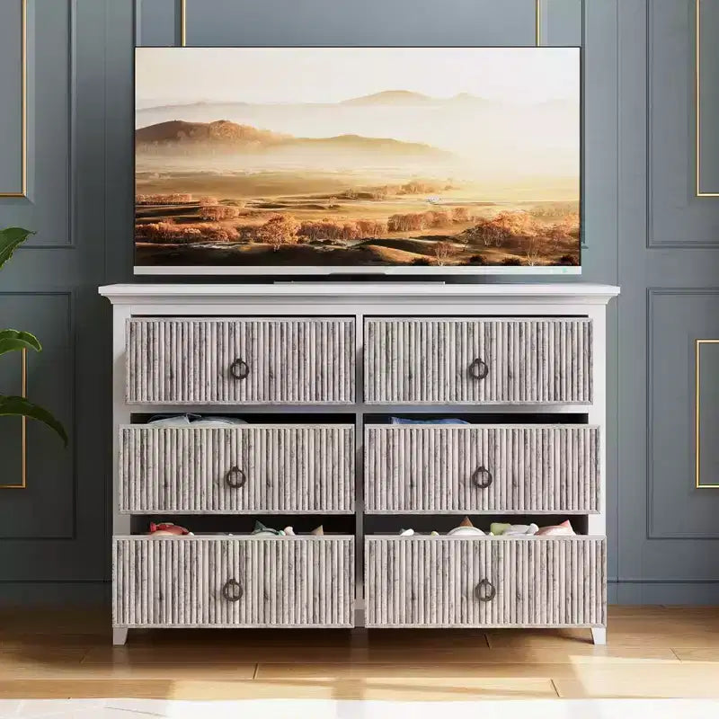 Comò GustoWave a 6 Cassetti per Camera da Letto, Cassettiera con Spazio Contenitivo e Pannelli con Scanalature a Forma d'Onda