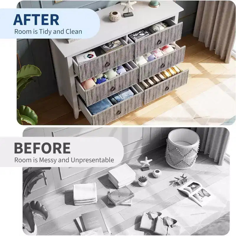 Comò GustoWave a 6 Cassetti per Camera da Letto, Cassettiera con Spazio Contenitivo e Pannelli con Scanalature a Forma d'Onda