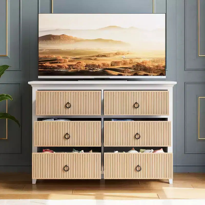 Comò GustoWave a 6 Cassetti per Camera da Letto, Cassettiera con Spazio Contenitivo e Pannelli con Scanalature a Forma d'Onda