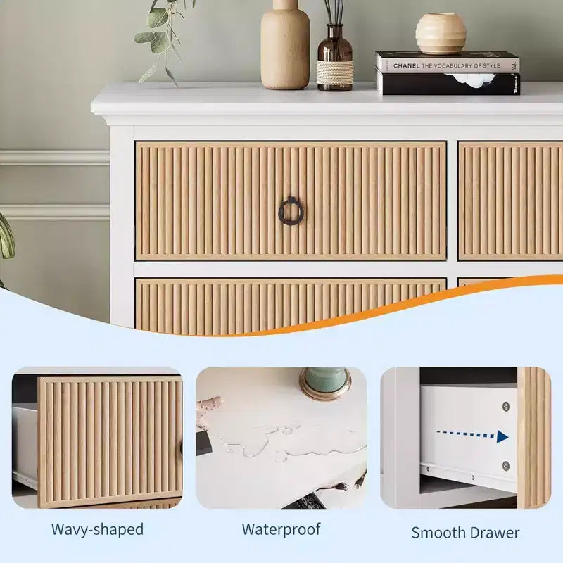 Comò GustoWave a 6 Cassetti per Camera da Letto, Cassettiera con Spazio Contenitivo e Pannelli con Scanalature a Forma d'Onda