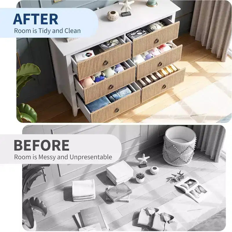 Comò GustoWave a 6 Cassetti per Camera da Letto, Cassettiera con Spazio Contenitivo e Pannelli con Scanalature a Forma d'Onda
