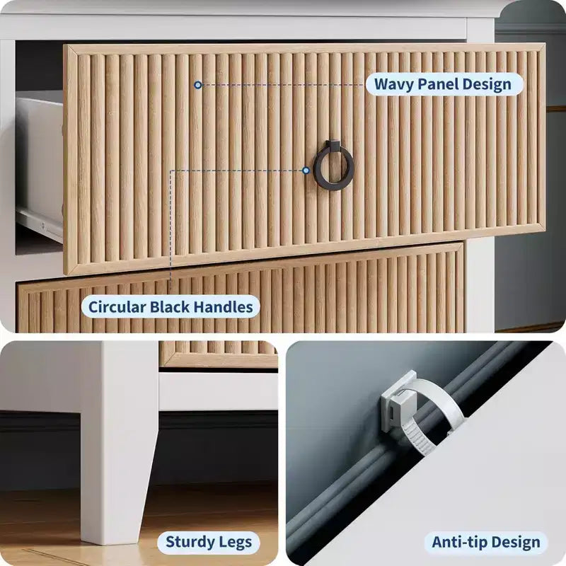 Comò GustoWave a 6 Cassetti per Camera da Letto, Cassettiera con Spazio Contenitivo e Pannelli con Scanalature a Forma d'Onda