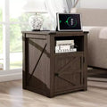 Dyonery 18 Rustic Nightstand with Chargers Dark Gray Living Room Rustic Nightstand Wooden Nightstand