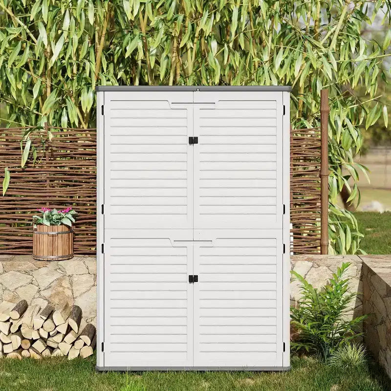 Acekool 65 Cu Ft Resin Outdoor Storage Shed with Single & Double-Wall Options, Waterproof Flip Cover & Padlock Latch