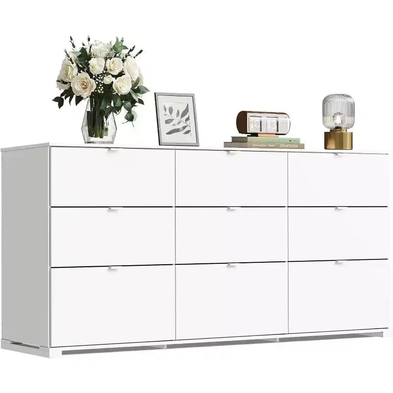 Cassettiera GALAXHERO a 9 cassetti, Comò Moderno in Legno con Maniglie in Metallo, Porta TV per TV da 75 Pollici, Organizer per Camera da Letto, Soggiorno, Ufficio