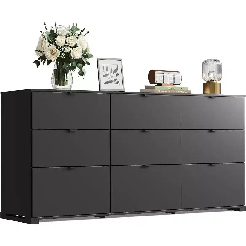 Cassettiera GALAXHERO a 9 cassetti, Comò Moderno in Legno con Maniglie in Metallo, Porta TV per TV da 75 Pollici, Organizer per Camera da Letto, Soggiorno, Ufficio