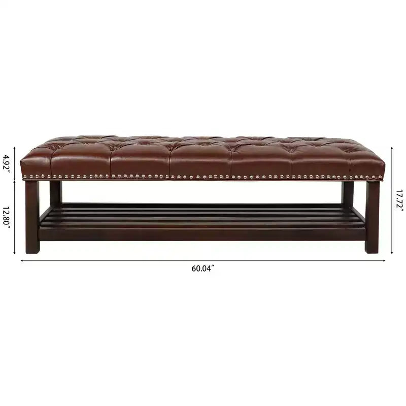 Panca ottomana Okak Modern a 2 livelli con design a rivetto e ripiano aperto, ottomana imbottita con contenitore per camera da letto, ingresso
