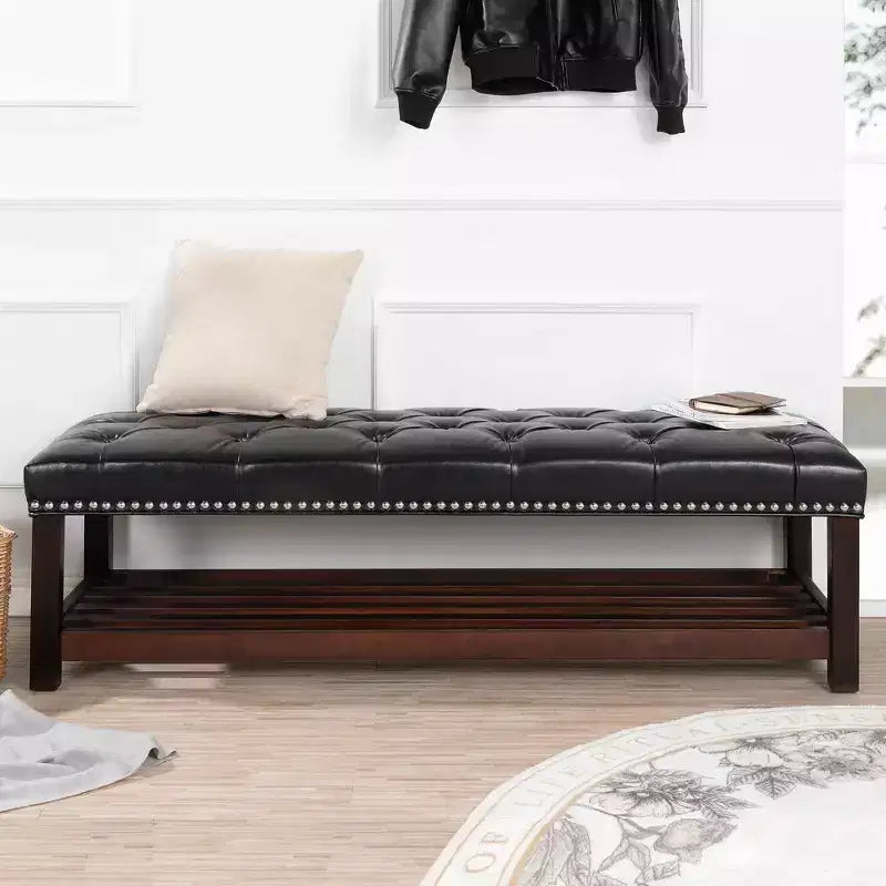 Panca ottomana Okak Modern a 2 livelli con design a rivetto e ripiano aperto, ottomana imbottita con contenitore per camera da letto, ingresso