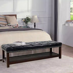 Panca ottomana Okak Modern a 2 livelli con design a rivetto e ripiano aperto, ottomana imbottita con contenitore per camera da letto, ingresso