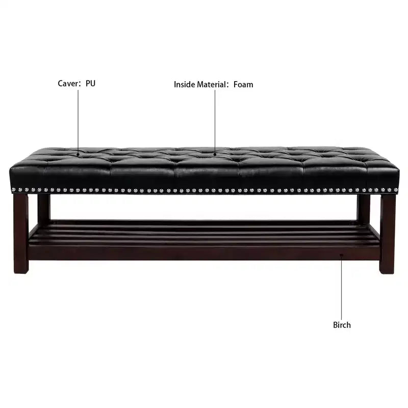 Panca ottomana Okak Modern a 2 livelli con design a rivetto e ripiano aperto, ottomana imbottita con contenitore per camera da letto, ingresso