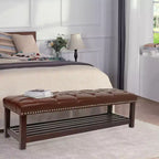 Panca ottomana Okak Modern a 2 livelli con design a rivetto e ripiano aperto, ottomana imbottita con contenitore per camera da letto, ingresso
