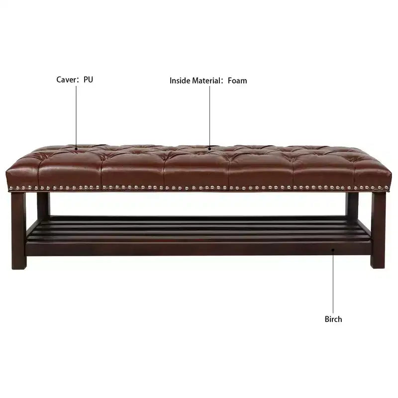 Panca ottomana Okak Modern a 2 livelli con design a rivetto e ripiano aperto, ottomana imbottita con contenitore per camera da letto, ingresso