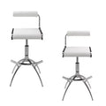 HomeRoots Set of Two White and Silver Metal and Faux Leather Low Back Adjustable Height Bar Chairs