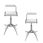 HomeRoots Set of Two White and Silver Metal and Faux Leather Low Back Adjustable Height Bar Chairs