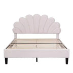 Struttura letto a piattaforma Okak per letto matrimoniale/queen size con testiera a motivi floreali, mobili da camera da letto rivestiti in velluto, robuste doghe in legno, facile da montare, senza rumore