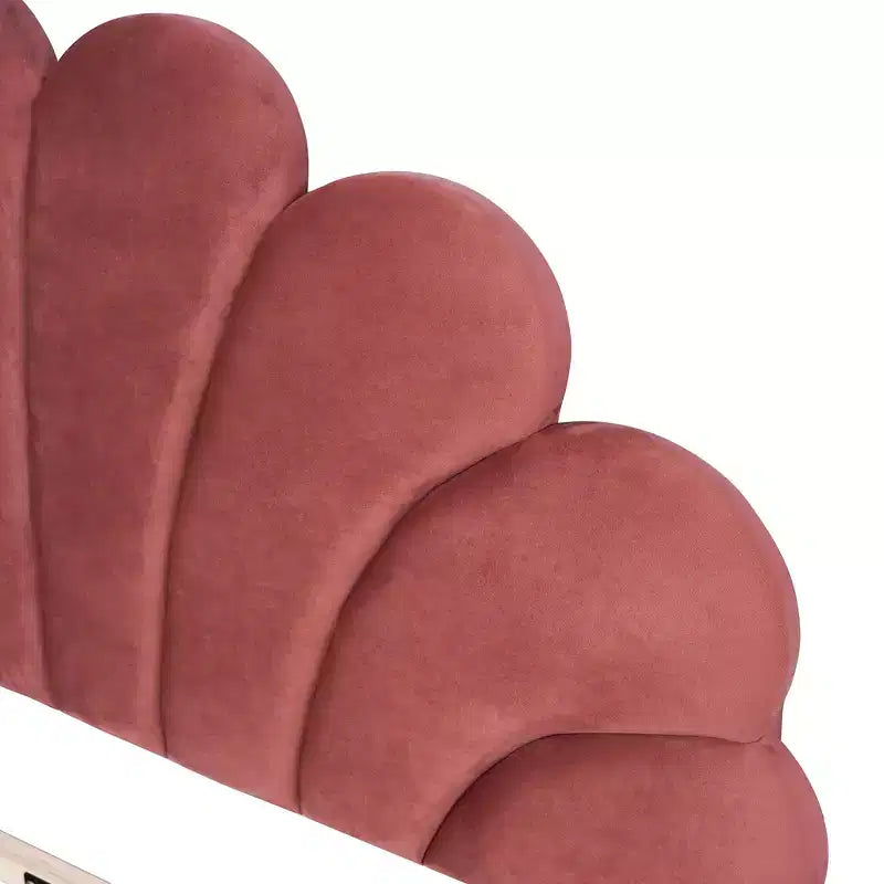 Struttura letto a piattaforma Okak per letto matrimoniale/queen size con testiera a motivi floreali, mobili da camera da letto rivestiti in velluto, robuste doghe in legno, facile da montare, senza rumore