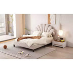 Struttura letto a piattaforma Okak per letto matrimoniale/queen size con testiera a motivi floreali, mobili da camera da letto rivestiti in velluto, robuste doghe in legno, facile da montare, senza rumore