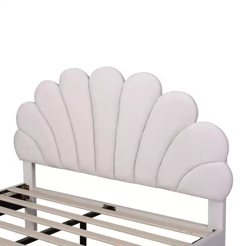 Struttura letto a piattaforma Okak per letto matrimoniale/queen size con testiera a motivi floreali, mobili da camera da letto rivestiti in velluto, robuste doghe in legno, facile da montare, senza rumore