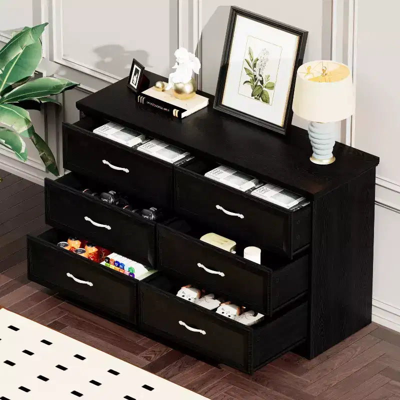 Cassettiera comodino moderna Okak con cassetti lunghi, manopola antica, armadietto contenitore per soggiorno, corridoio, camera dei bambini
