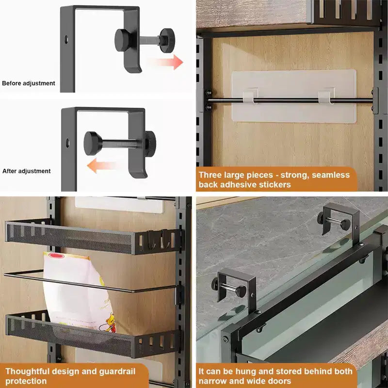 GustoWave Scaffale portaoggetti da appendere alla porta a 8 livelli, portaspezie in metallo regolabile, cestello portaoggetti da appendere alla porta per dispensa, 45x5.5x170cm