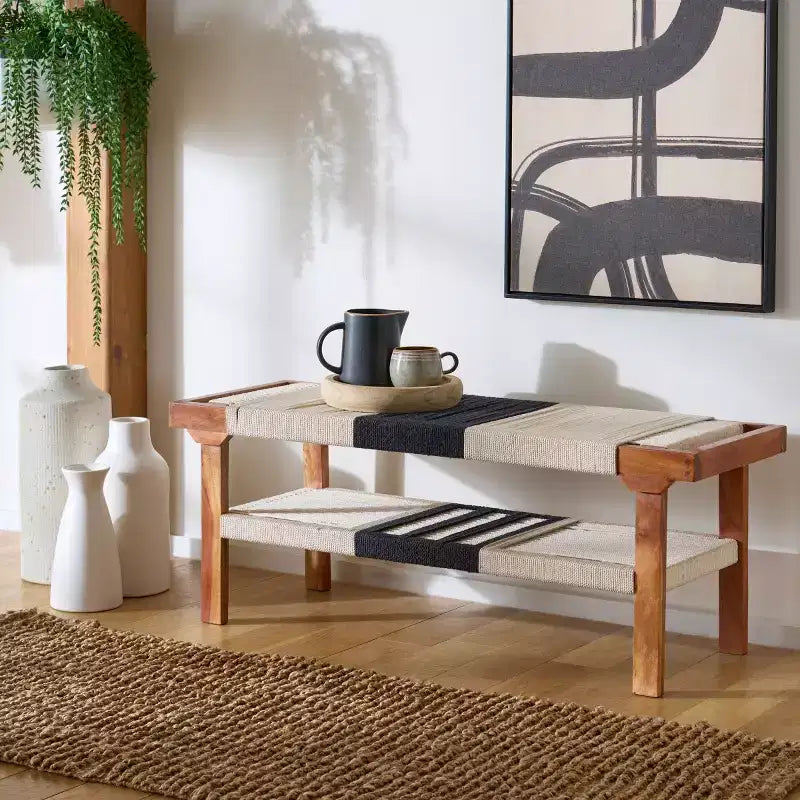 Panca Monaco con ripiano - BCH3703 - Beige Nero/Naturale - Safavieh