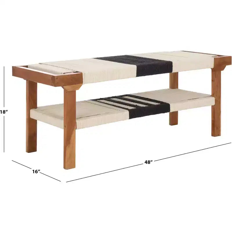 Panca Monaco con ripiano - BCH3703 - Beige Nero/Naturale - Safavieh