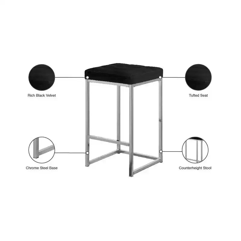 Meridian Furniture, Sgabello Nicola in velluto nero, Set da 2