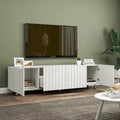 Modern TV Stand with 2 Slide-Out Drawers, White Entertainment Center Storage Console for Living Room, Durable Wood Board & Metal Leg Design
