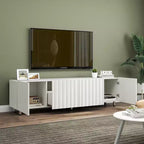 Modern TV Stand with 2 Slide-Out Drawers, White Entertainment Center Storage Console for Living Room, Durable Wood Board & Metal Leg Design