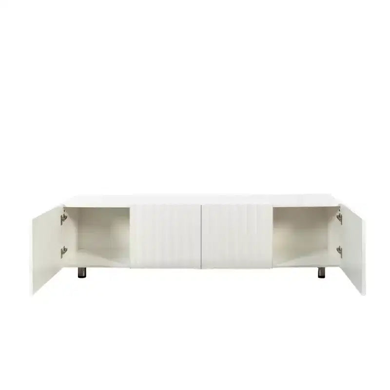 Mobile TV moderno con 2 cassetti estraibili, console portaoggetti bianca per soggiorno, design robusto in legno e gambe in metallo